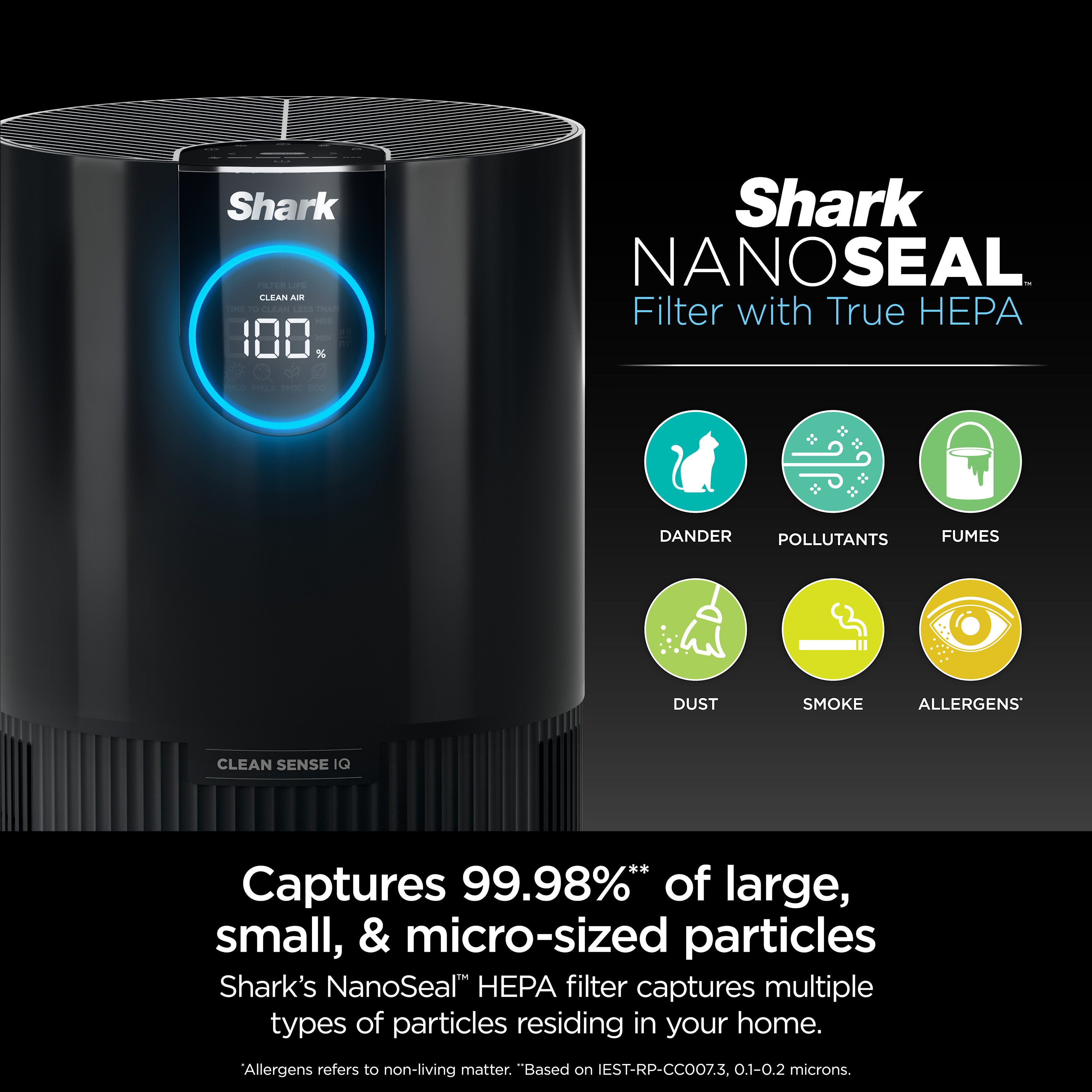 Shark Air Purifier con Nanoseal HEPA, Cleansense IQ, Bloqueo de Olores, n500 Pies Cuadrados, Gris Carbón, HP100 - Walmart.com