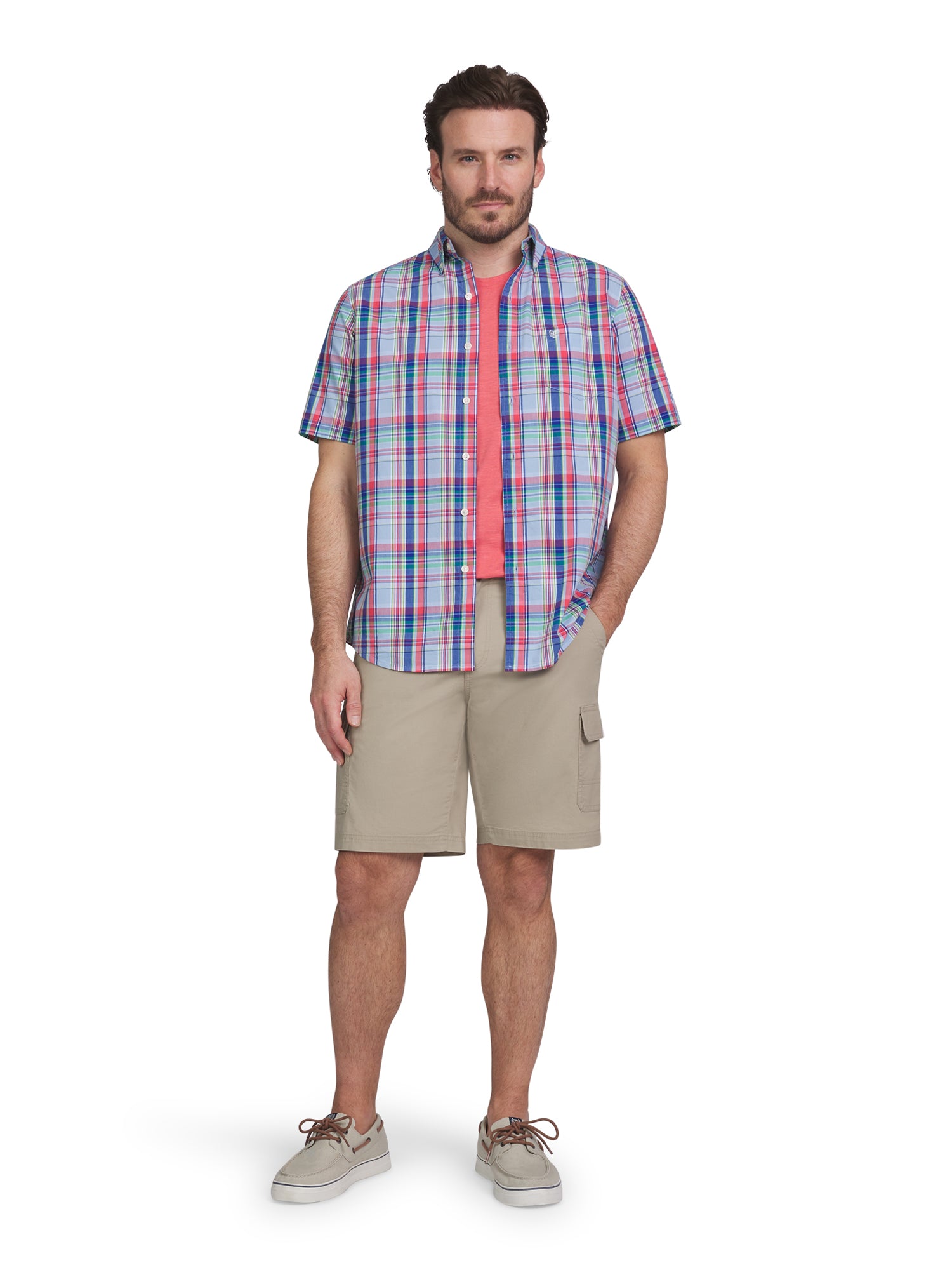 Chaps Hombres & Hombres Grandes Fácil Cuidado Tejido Botón Abajo Camisa con Manga Corta, Tamaños S-2XL - Walmart.com