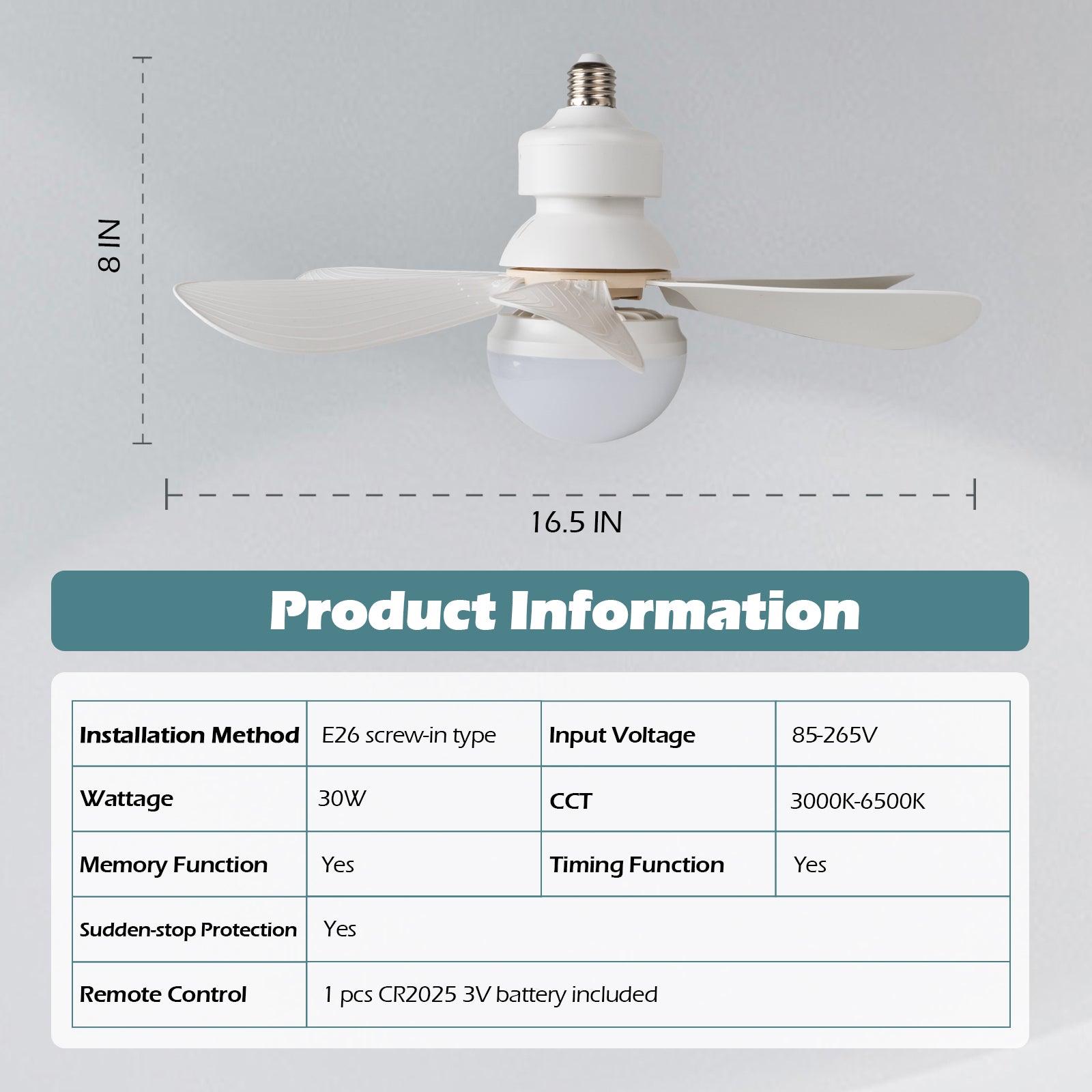 Surnie 16.5' Dimmable Fan Light, Screw Ceiling Fan with E26 Base, for Kitchen, Bathroom, Bedroom, Garage - Walmart.com