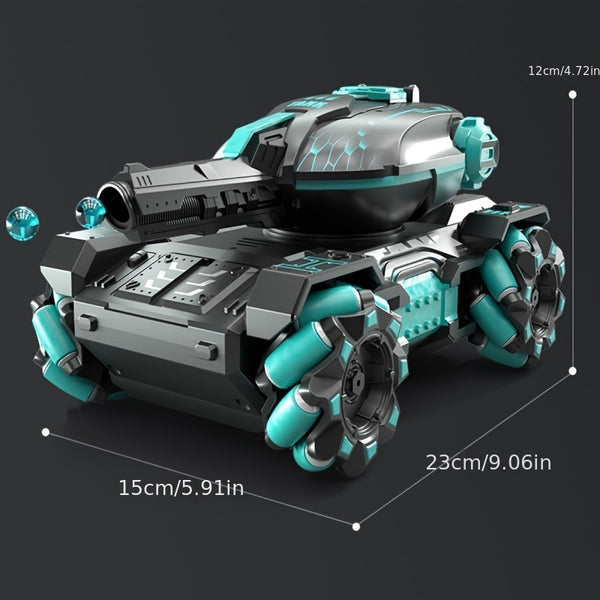 2.4G remote control tank, can be launched, four-wheel drive drift, light and music 360° rotation, gesture induction control, novel remote control car, boy toys, parent-child interaction.