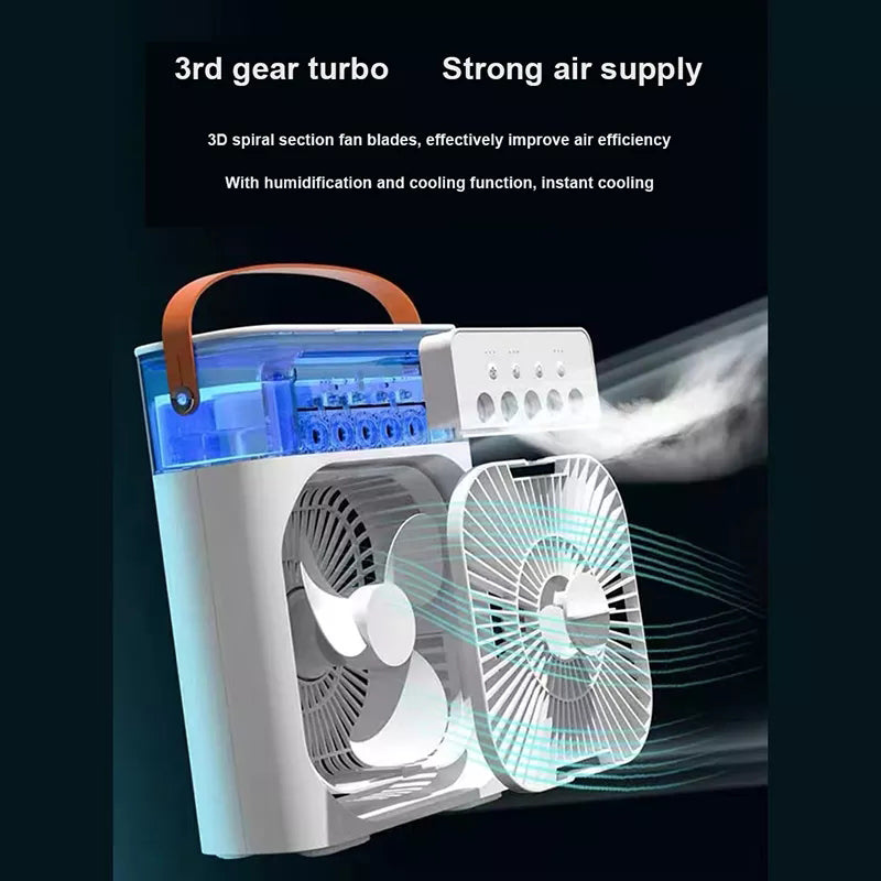 Humidificador de aire 3 en 1, ventilador USB de refrigeración, luz LED nocturna, niebla de agua, ventilador de humidificación divertido, ventilador eléctrico con pulverizador