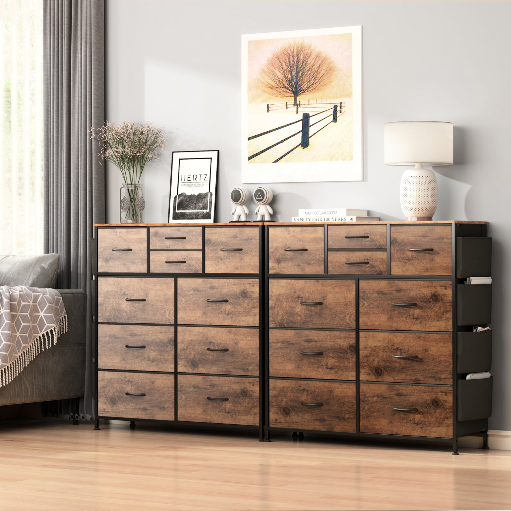 GIKPAL 10 Drawer Dresser, Chest of Drawers for Bedroom Fabric Dressers with Side Pockets and Hooks, Brown