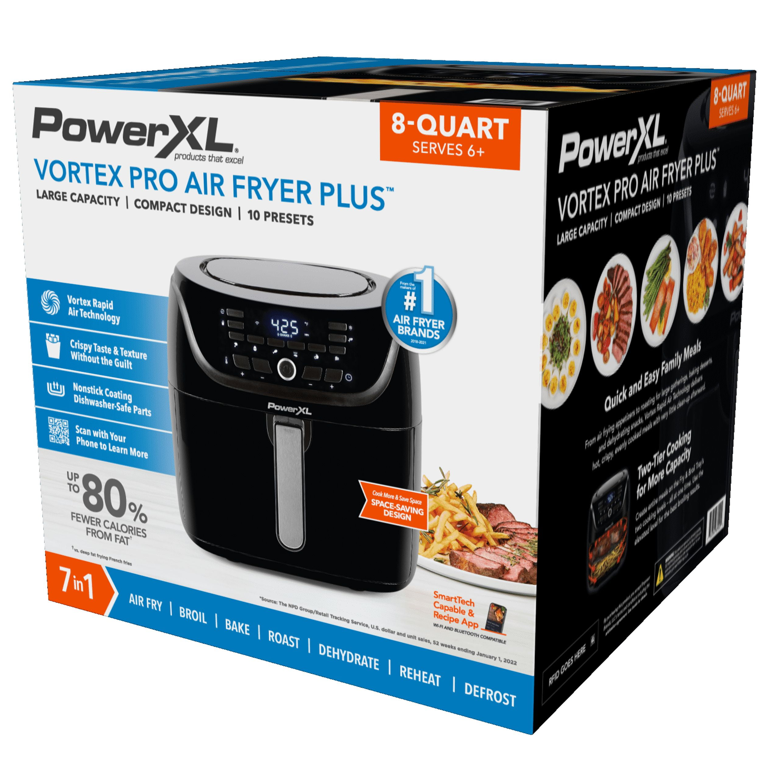 New PowerXL 8-Qt Digital Vortex™ Air Fryer SmartTech with 10 Quick-Touch Presets, Black, AF-E8001-C