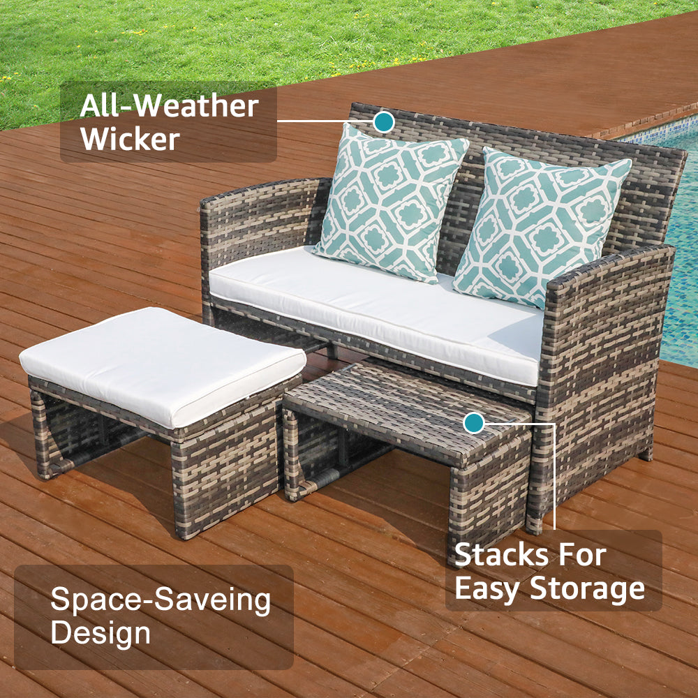 Orange-Casual Patio Furniture Set Wicker Rattan Loveseat Chairs with Ottomans, Gray, 250 - Walmart.com