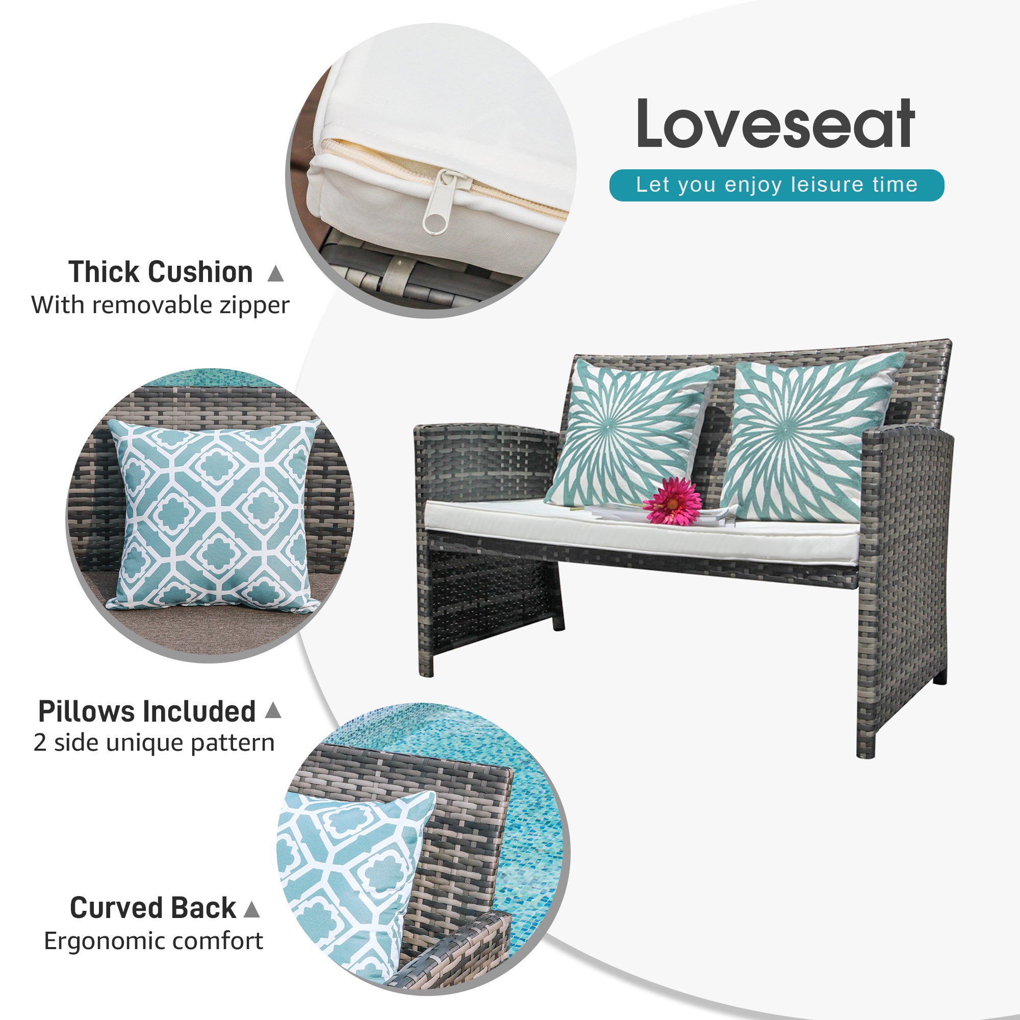 Orange-Casual Patio Furniture Set Wicker Rattan Loveseat Chairs with Ottomans, Gray, 250 - Walmart.com