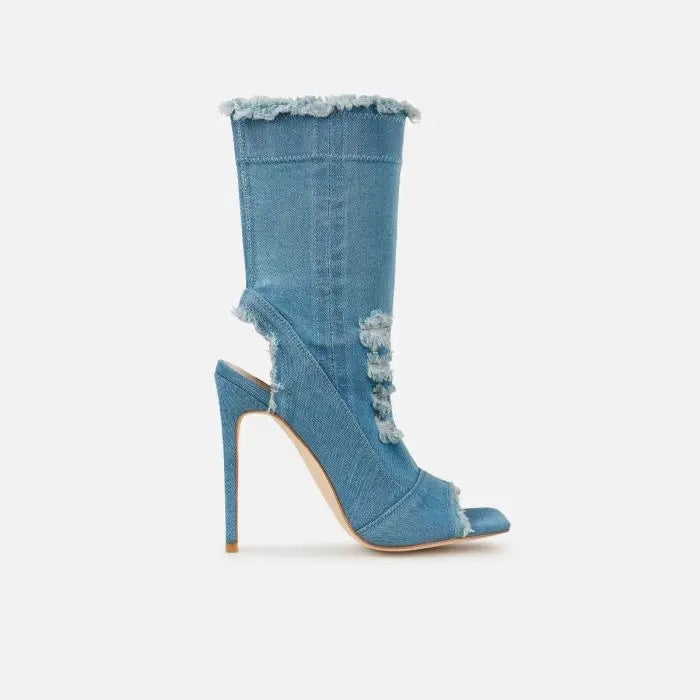 Fashion Runway Peep Toe Denim Ankle Boots