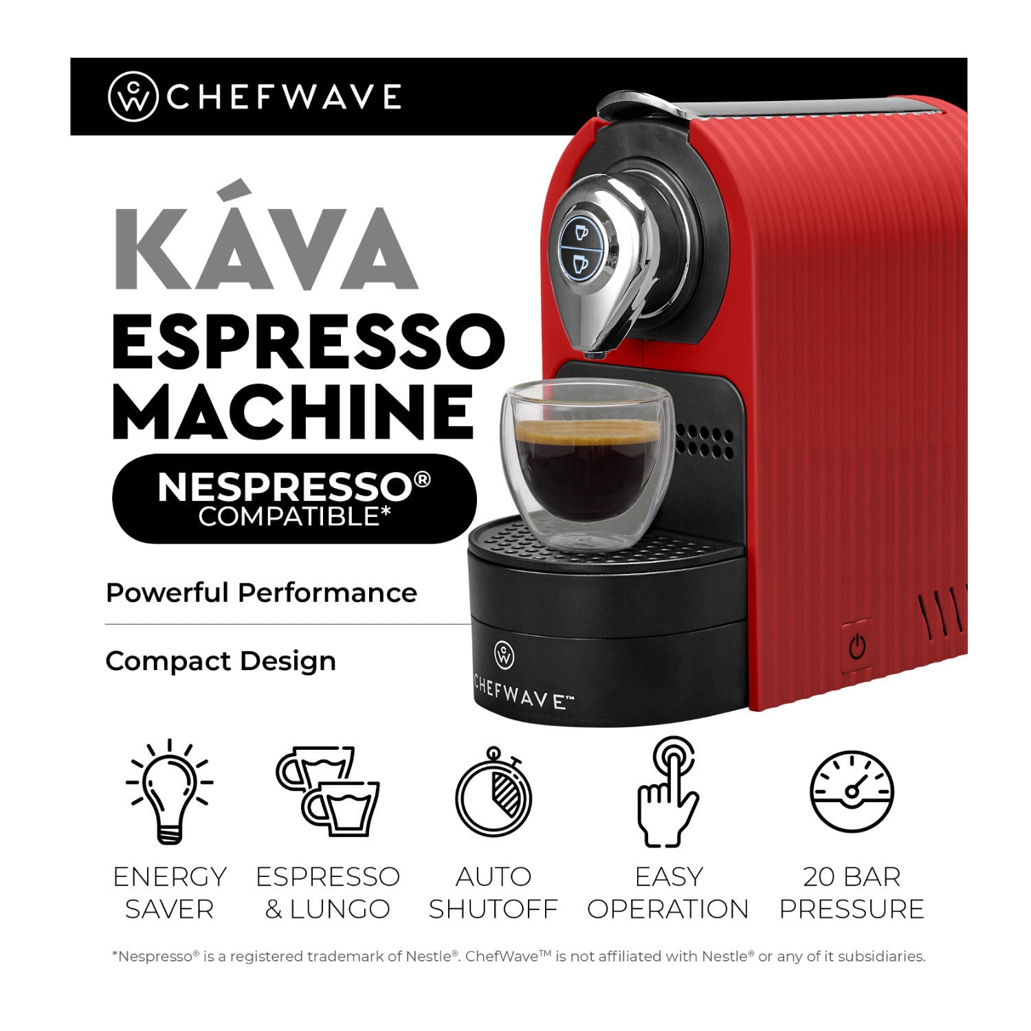 ChefWave Kava Máquina de Café Espresso - Cafetera Premium W / Cápsulas de Café Paquete de 30 - Walmart.com