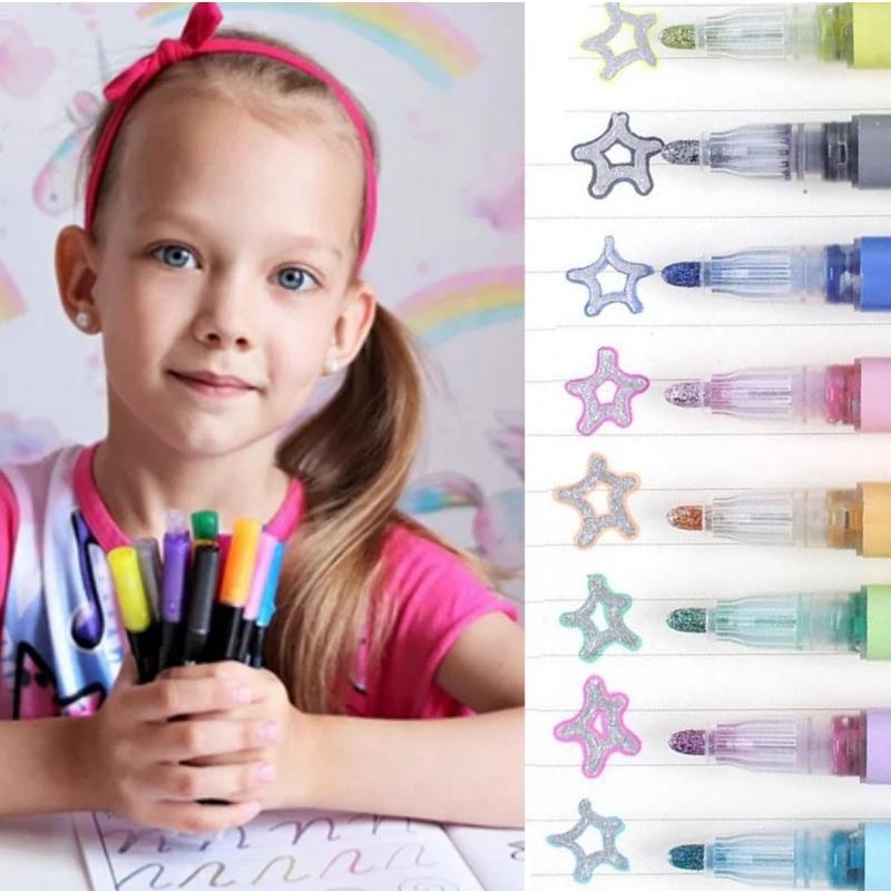 Metal outline pen hand-painted 12-color highlighter marker pen