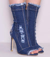 Fashion Runway Peep Toe Denim Ankle Boots