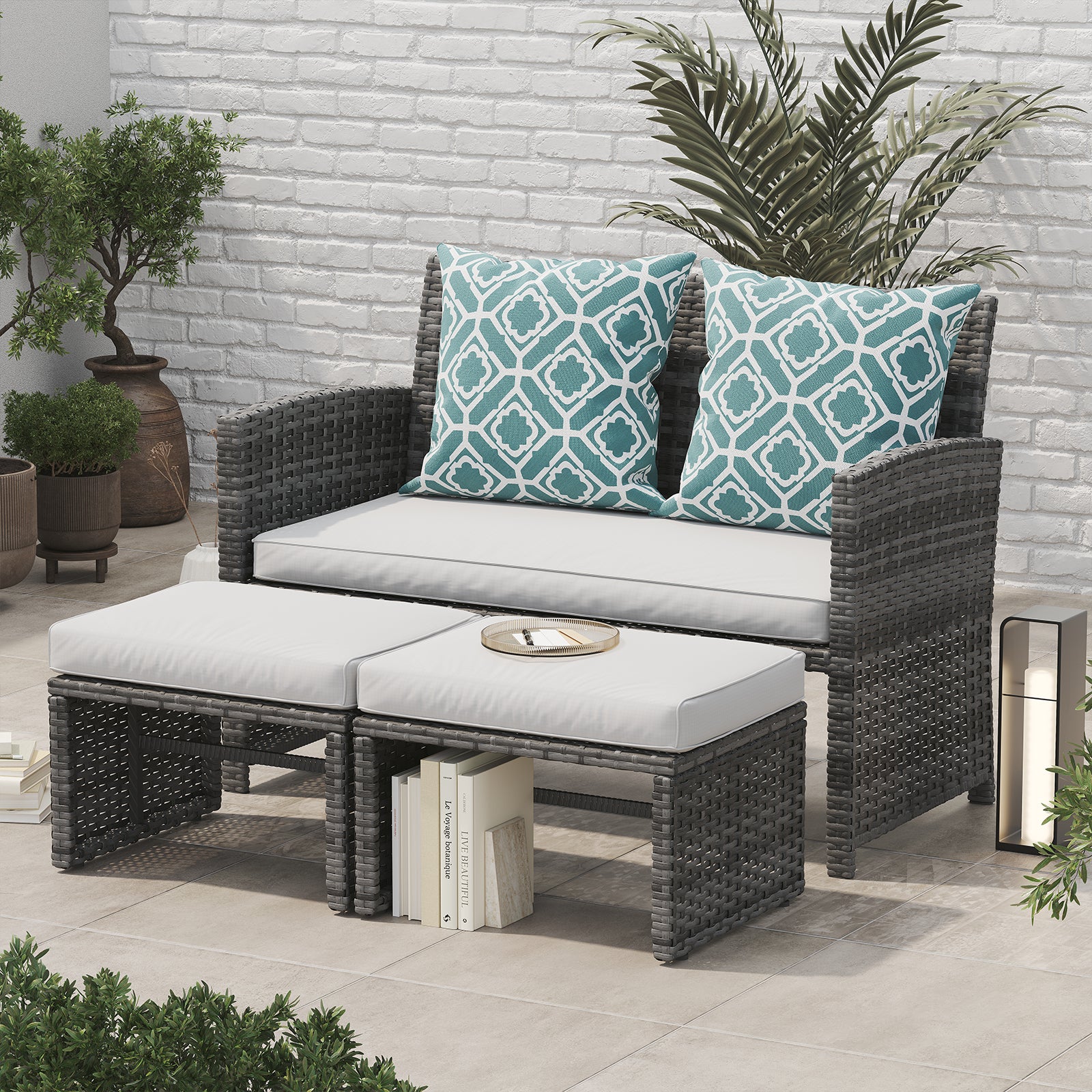 Orange-Casual Patio Furniture Set Wicker Rattan Loveseat Chairs with Ottomans, Gray, 250 - Walmart.com