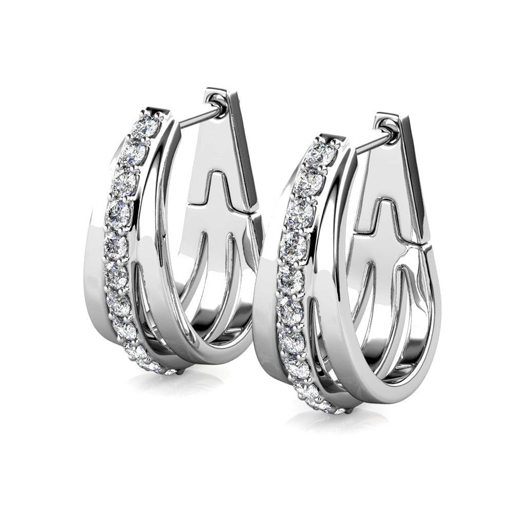 Cate & Chloe Madison 18k White Gold Hoop Earrings with Swarovski Crystals, Crystal Hoop Earrings for Women, Wedding Anniversary Birthday Jewelry Gift