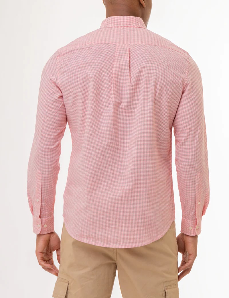 U.S. Polo Assn. Men's Gingam Slub Poplin Long Sleeve Button Down Shirt, Pink Coral, Large