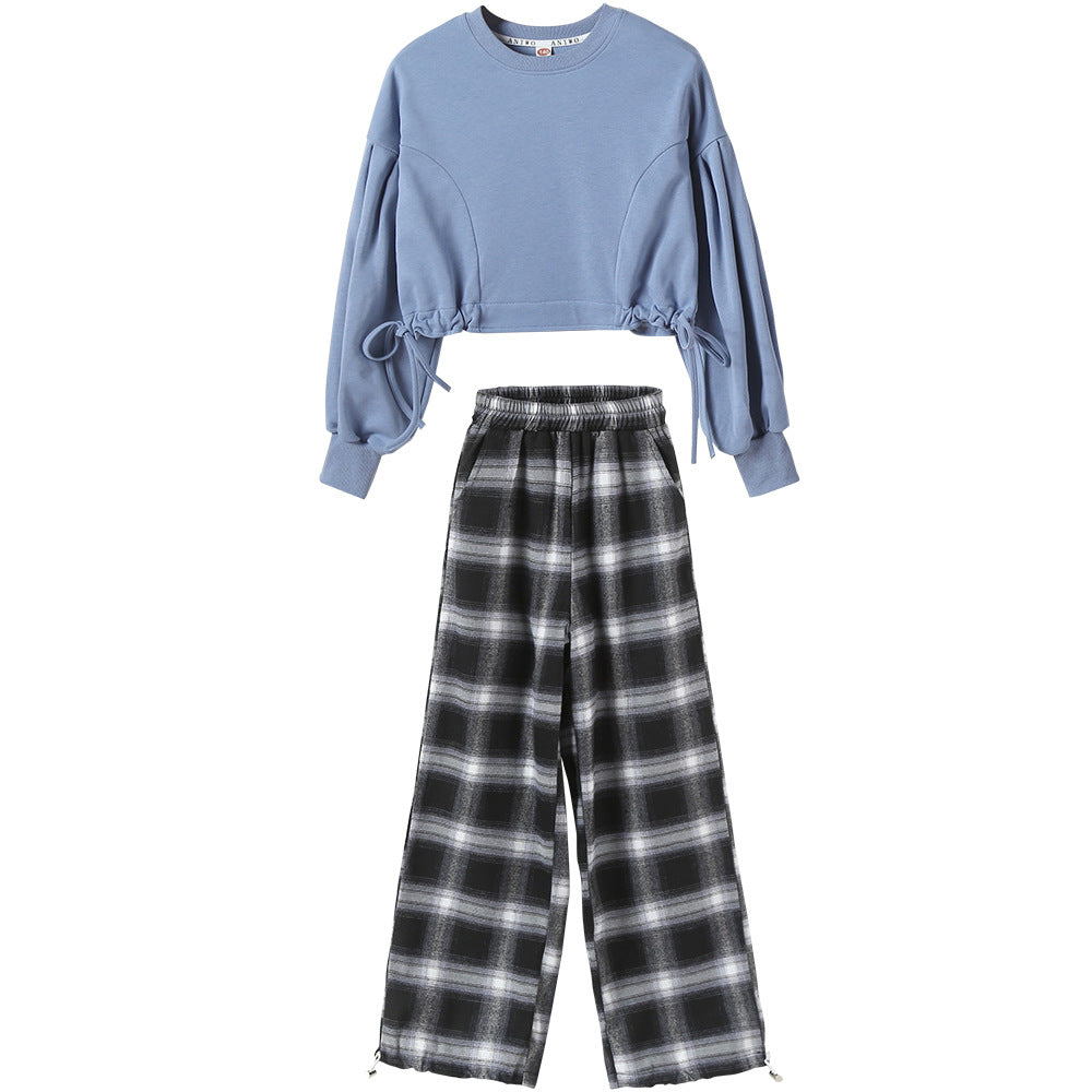 Girls' Suits Western Style Korean Children's Clothing Trendy Plaid Trousers Big Kids