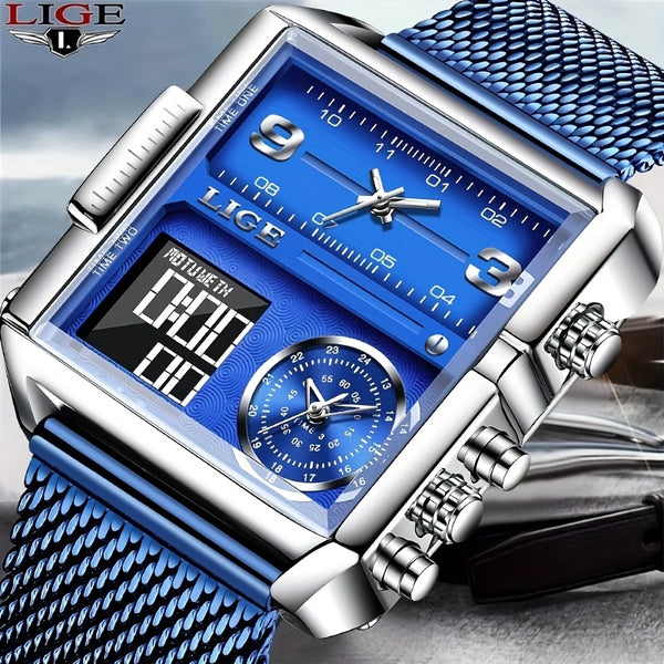 LIGE Mens Double Display Waterproof Watch  Perfect Gift Choice